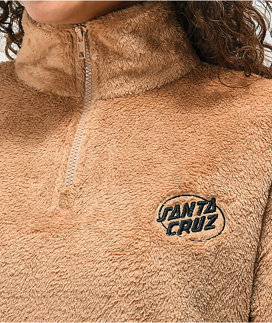 Santa Cruz Club Oval Dot Tan Sherpa Half-Zip Sweatshirt