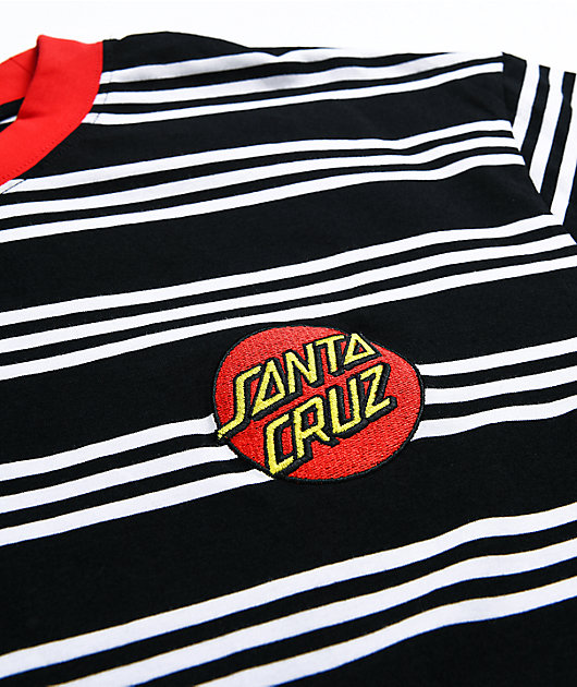 Santa Cruz Dot camiseta negra a rayas bordadas