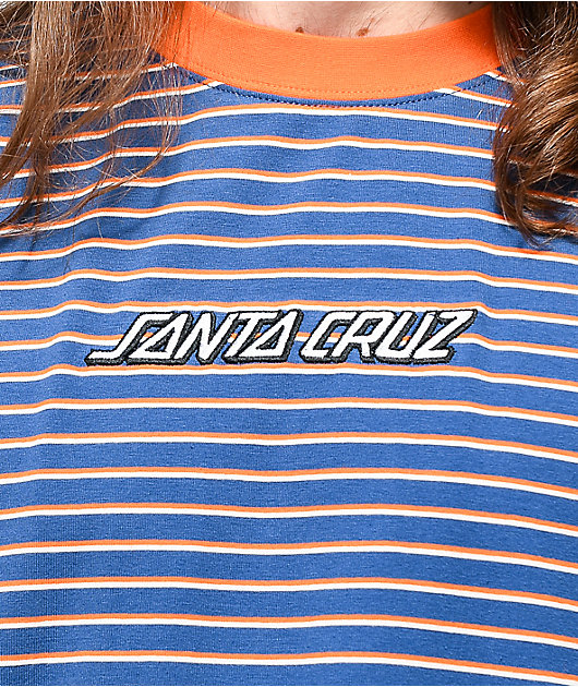 Santa Cruz Embroidered Blue & Orange Stripe Knit T-Shirt