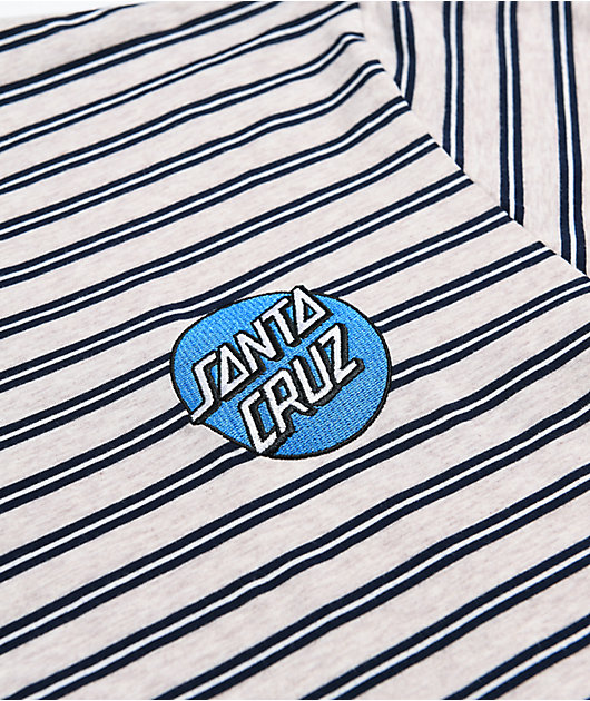 Santa Cruz Embroidered Dot Grey & Black Stripe T-Shirt
