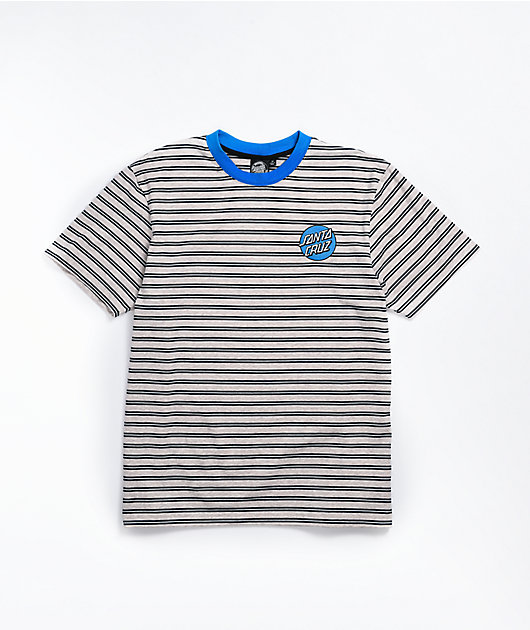 Santa Cruz Embroidered Dot Grey & Black Stripe T-Shirt