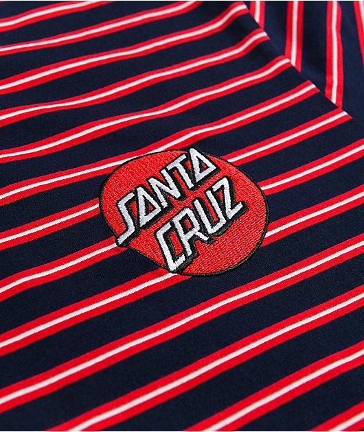 Santa Cruz Embroidered Dot camiseta rayada azul marino y rojo