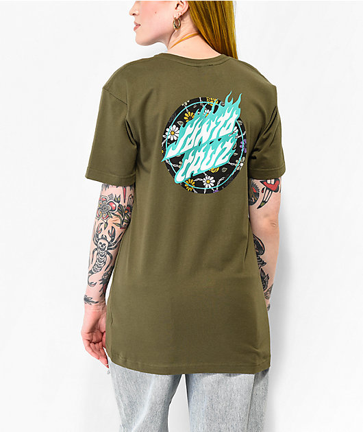 Santa Cruz Floral Flame Dot Green T-Shirt | Zumiez