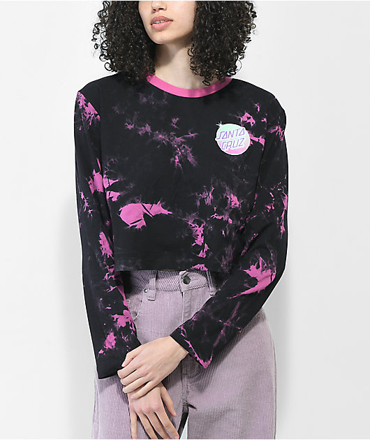 Santa Cruz Fortune Fade Black & Pink Tie Dye Crop Long Sleeve T-Shirt