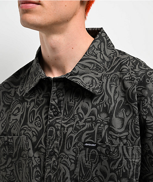 Santa Cruz Knox Faces Black Short Sleeve Button Up Work