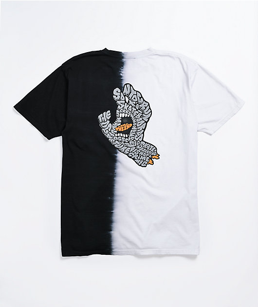 Santa Cruz Letter Hand Black & White Dip Dye T-Shirt | Zumiez