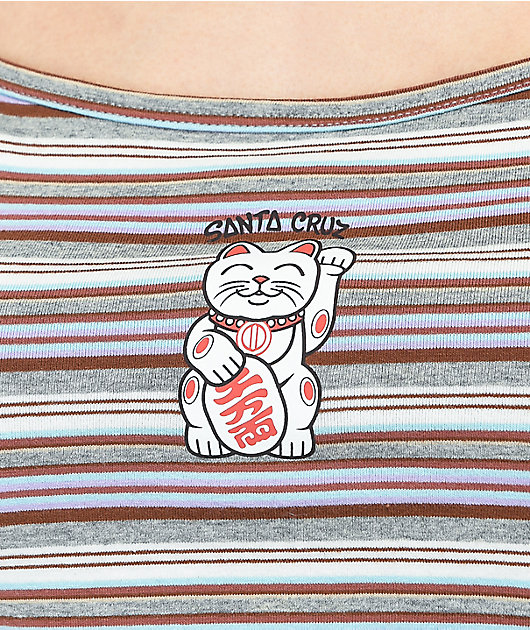 Santa Cruz Lucky Cat camiseta corta sin mangas a rayas marrón y morada