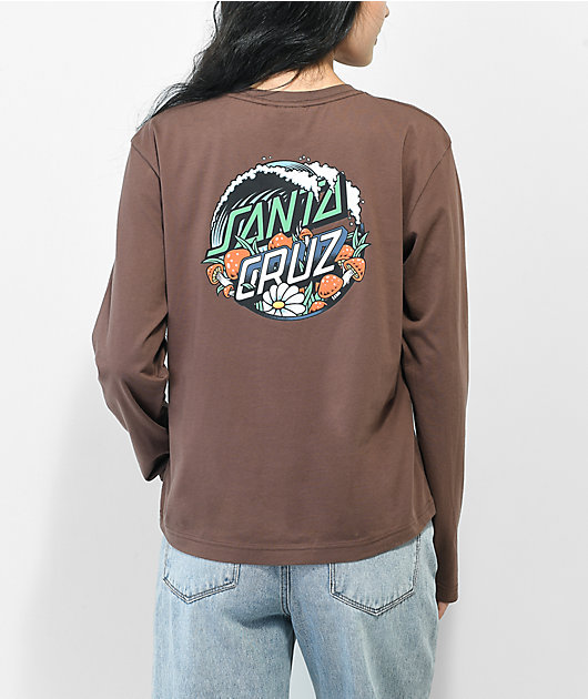 carbón Corbata Conciencia Santa Cruz Mushroom Wave Splice camiseta de manga larga marrón