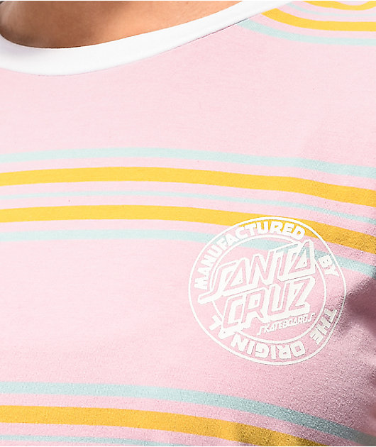 Santa Cruz Original Dot Pink, Yellow & Blue Striped Long Sleeve T-Shirt