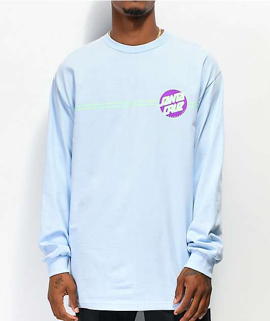 Blue Embroidered Dot Logo SANTA CRUZ 80s Skateboard Long Sleeve Tee Shirt 