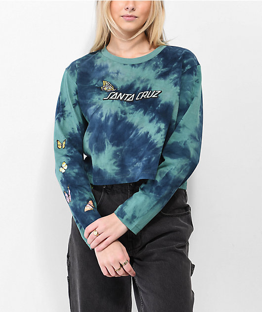 Santa Cruz Scattered Butterfly Blue Tie Dye Crop Long Sleeve