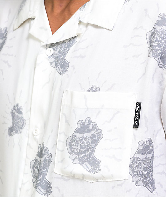 Santa Cruz Screaming Skull White Short Sleeve Button Up Shirt