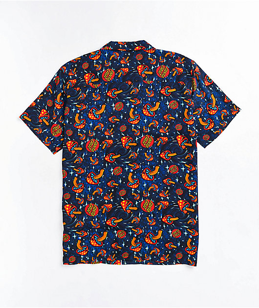 Santa Cruz Shroom Dot Navy Short Sleeve Button Up Shirt