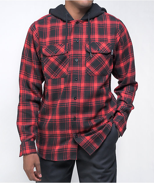 Strip Red \u0026 Black Hooded Flannel Shirt
