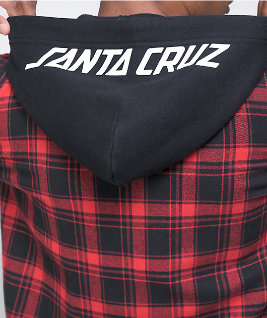 Santa Cruz Strip Red & Black Hooded Flannel Shirt | Zumiez