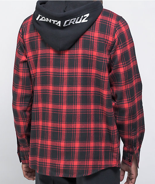 Santa Cruz Strip Red Black Hooded Flannel Shirt Zumiez