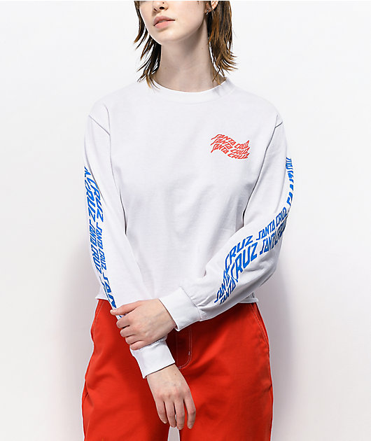 Santa Cruz Vortex Hand White Long Sleeve Crop T-Shirt
