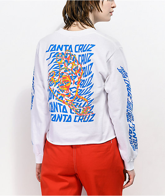 Santa Cruz Vortex Hand White Long Sleeve Crop T-Shirt