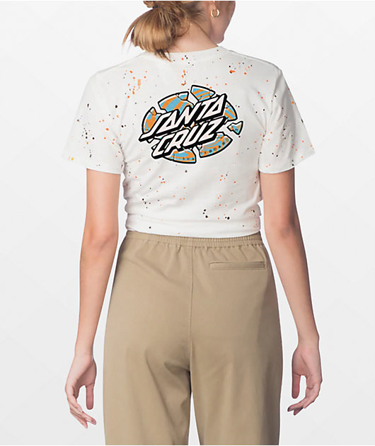 Santa Cruz Warp Broken Dot White Crop T-Shirt