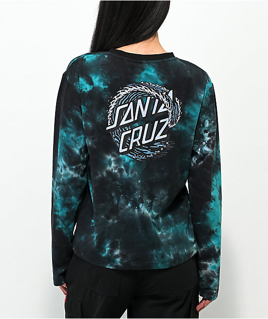 【SATIIIZ】Aiowa Dying Long Sleeve T-Shirt Santa Cruz White Cap Dot Teal Tie Dye Long Sleeve T-Shirt