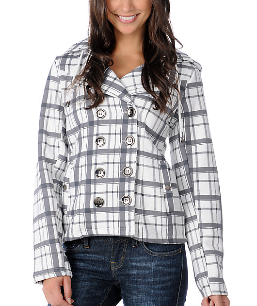 grey plaid peacoat
