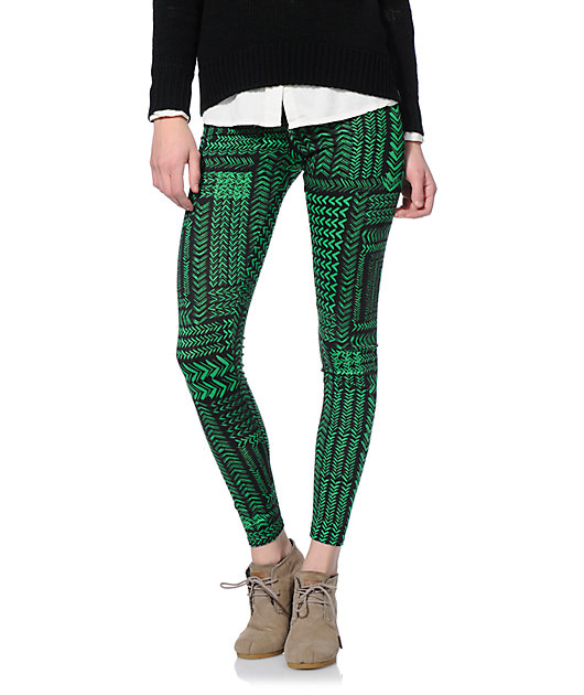 Green patterned leggings Clearance