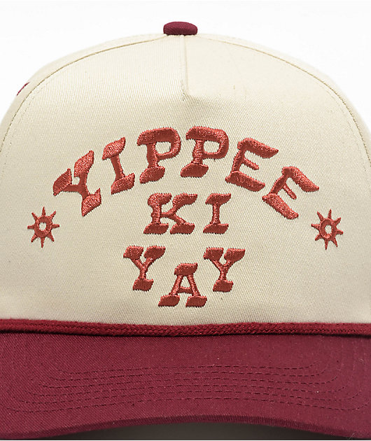 ★ Wai Kei★ MAY I BE HAPPY Man to Man Ivory YKBE01TS07-1 Sendero Yippee Ki Yay Cream & Maroon Snapback Hat | Zumiez