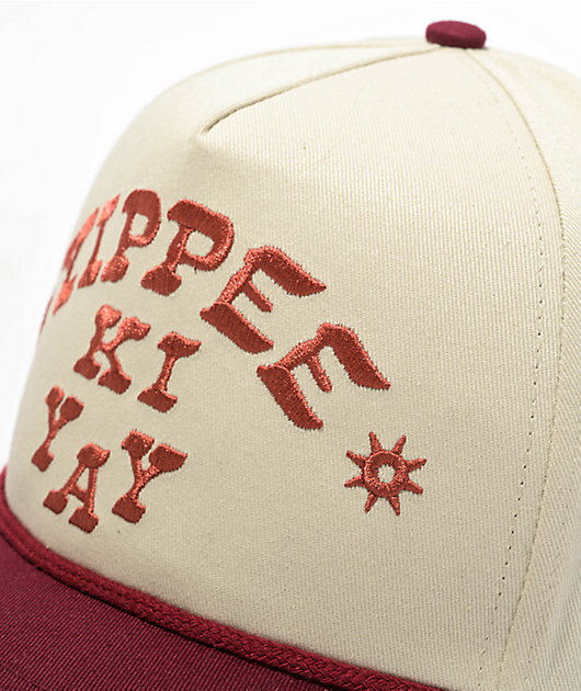 ★ Wai Kei★ MAY I BE HAPPY Man to Man Ivory YKBE01TS07-1 Sendero Yippee Ki Yay Cream & Maroon Snapback Hat | Zumiez