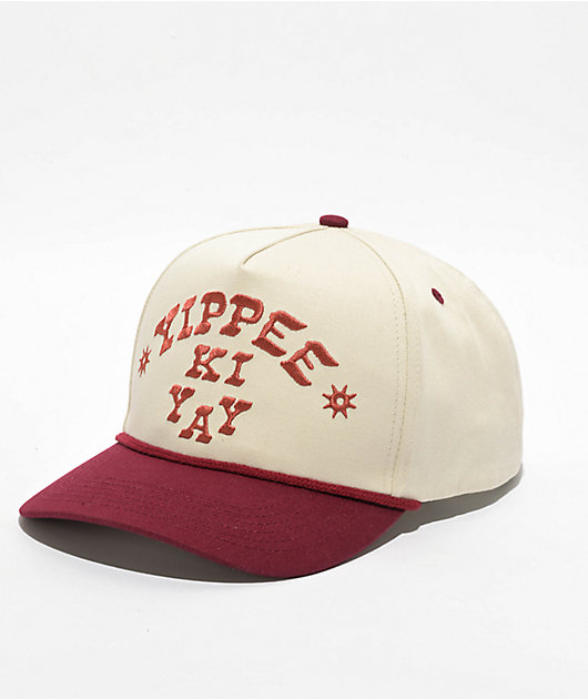 ★ Wai Kei★ MAY I BE HAPPY Man to Man Ivory YKBE01TS07-1 Sendero Yippee Ki Yay Cream & Maroon Snapback Hat | Zumiez