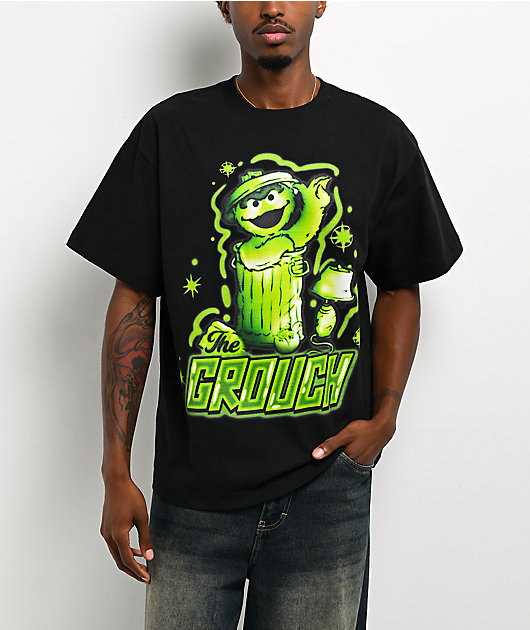 Sesame Street Oscar The Grouch Airbrush Black T-Shirt