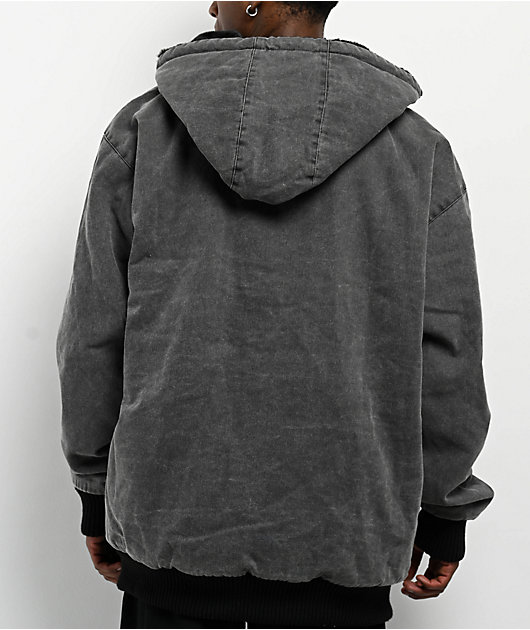 Shaka Wear Aged Canvas Fur Black Wash Work Jacket