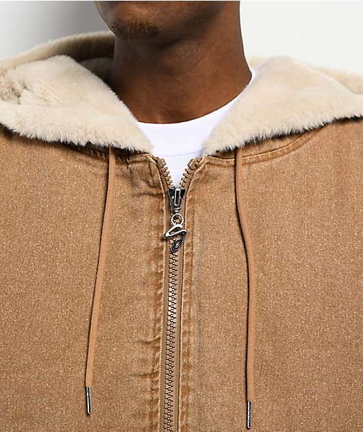 Shaka Wear Aged Canvas Fur Brown Wash Work Jacket | Zumiez