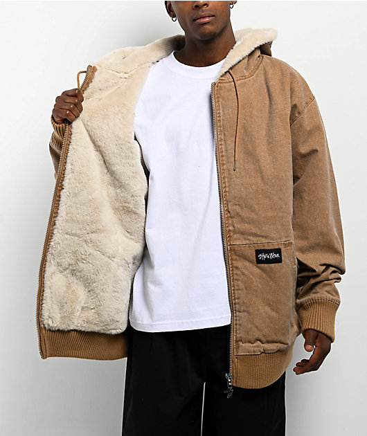 Shaka Wear Aged Canvas Fur Brown Wash Work Jacket | Zumiez