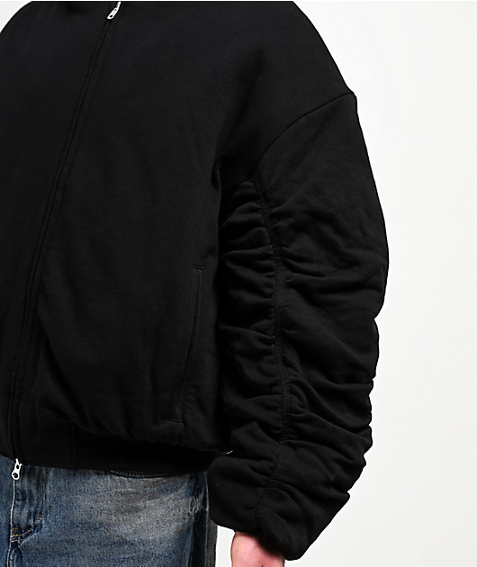Shaka Wear Fleece Black Hooded Crop Bomber Jacket | Zumiez