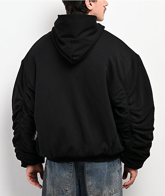 Shaka Wear Fleece Black Hooded Crop Bomber Jacket | Zumiez