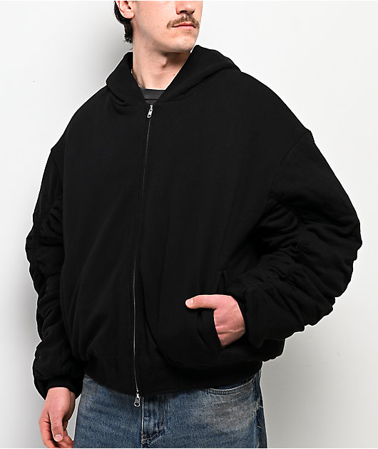 ジャケット・アウター HOODED BOMBER TRACK JACKET BLACK SIZE 1 Shaka Wear Fleece Black Hooded Crop Bomber Jacket | Zumiez