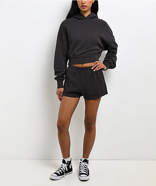 Shaka Wear Grey Boxy Crop Hoodie