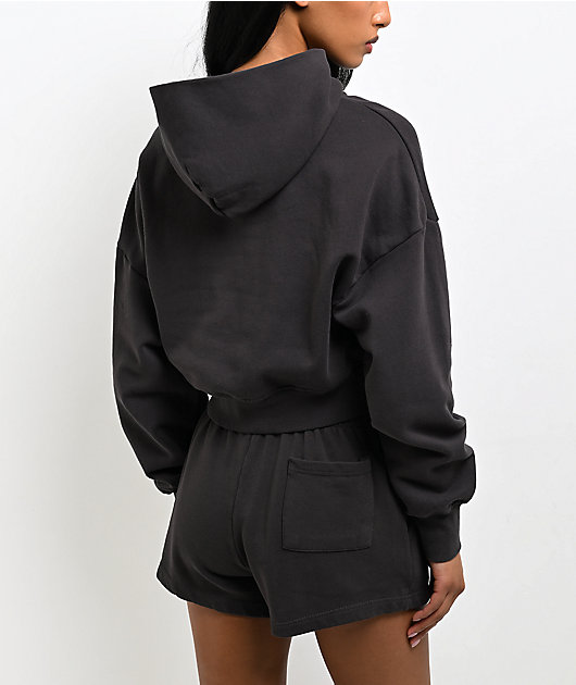 Shaka Wear Grey Boxy Crop Hoodie