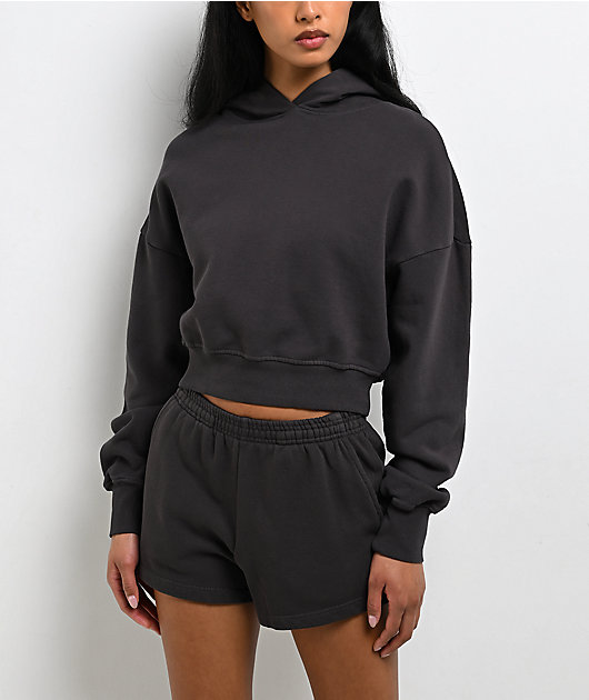 Shaka Wear Grey Boxy Crop Hoodie
