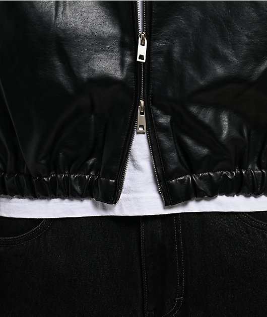Shaka Wear Patent Leather Black Hooded Bombed Jacket