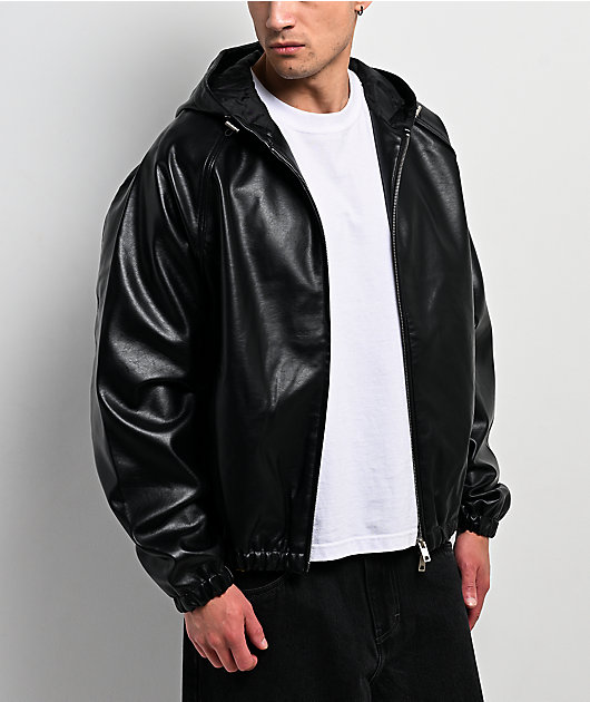 Shaka Wear Patent Leather Black Hooded Bombed Jacket | Zumiez