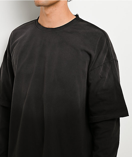 Shaka Wear Sun Dried 2fer Black Wash Boxy Long Sleeve T-Shirt