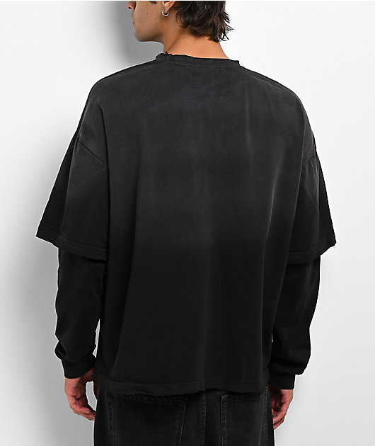Shaka Wear Sun Dried 2fer Black Wash Boxy Long Sleeve T-Shirt