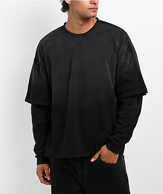 Shaka Wear Sun Dried 2fer Black Wash Boxy Long Sleeve T-Shirt