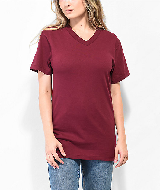 Shaka Wear V Neck Burgundy Heavyweight T-Shirt Zumiez