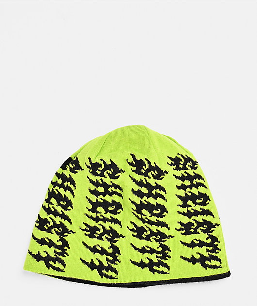 Sheisty Flypaper Black & Green Reversible Skully Beanie