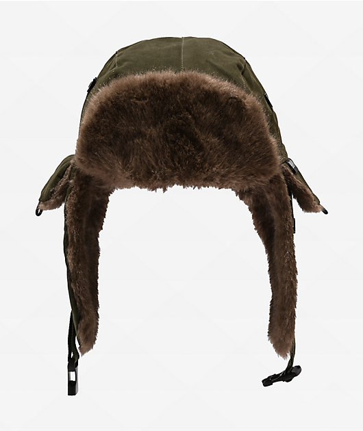 Sheisty Trapper Dark Green Canvas & Fur Hat | Zumiez