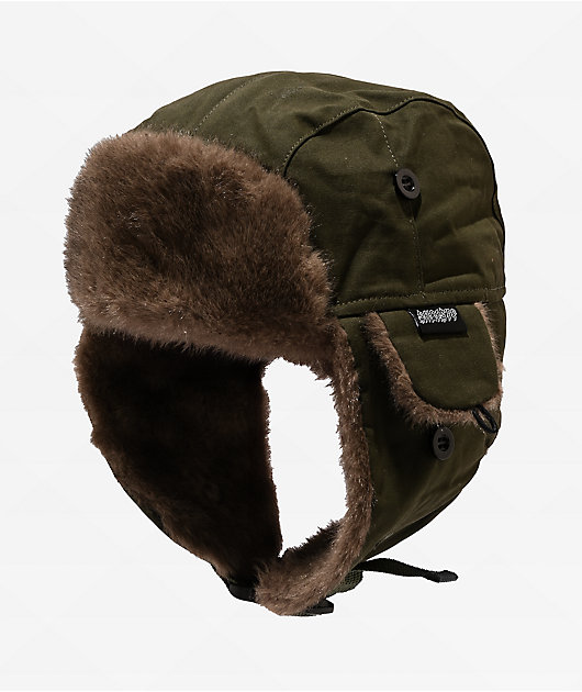 Sheisty Trapper Dark Green Canvas & Fur Hat | Zumiez