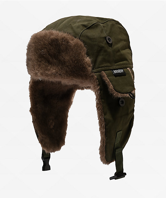 Sheisty Trapper Dark Green Canvas & Fur Hat | Zumiez