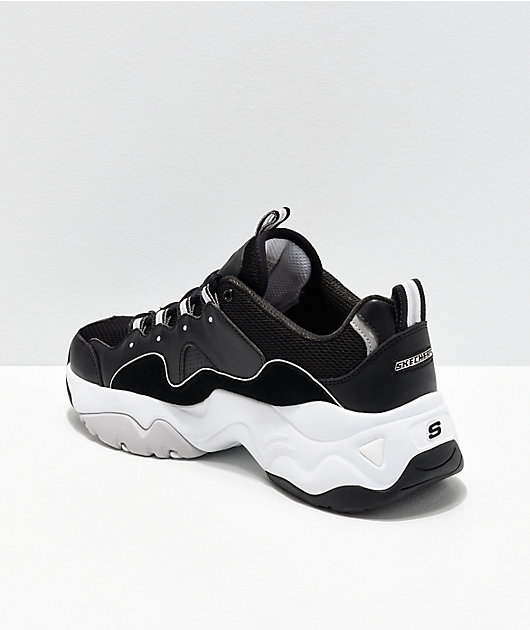 vieren Reflectie Verstelbaar Skechers D'Lites 3.0 Wavy Suede Black & White Shoes